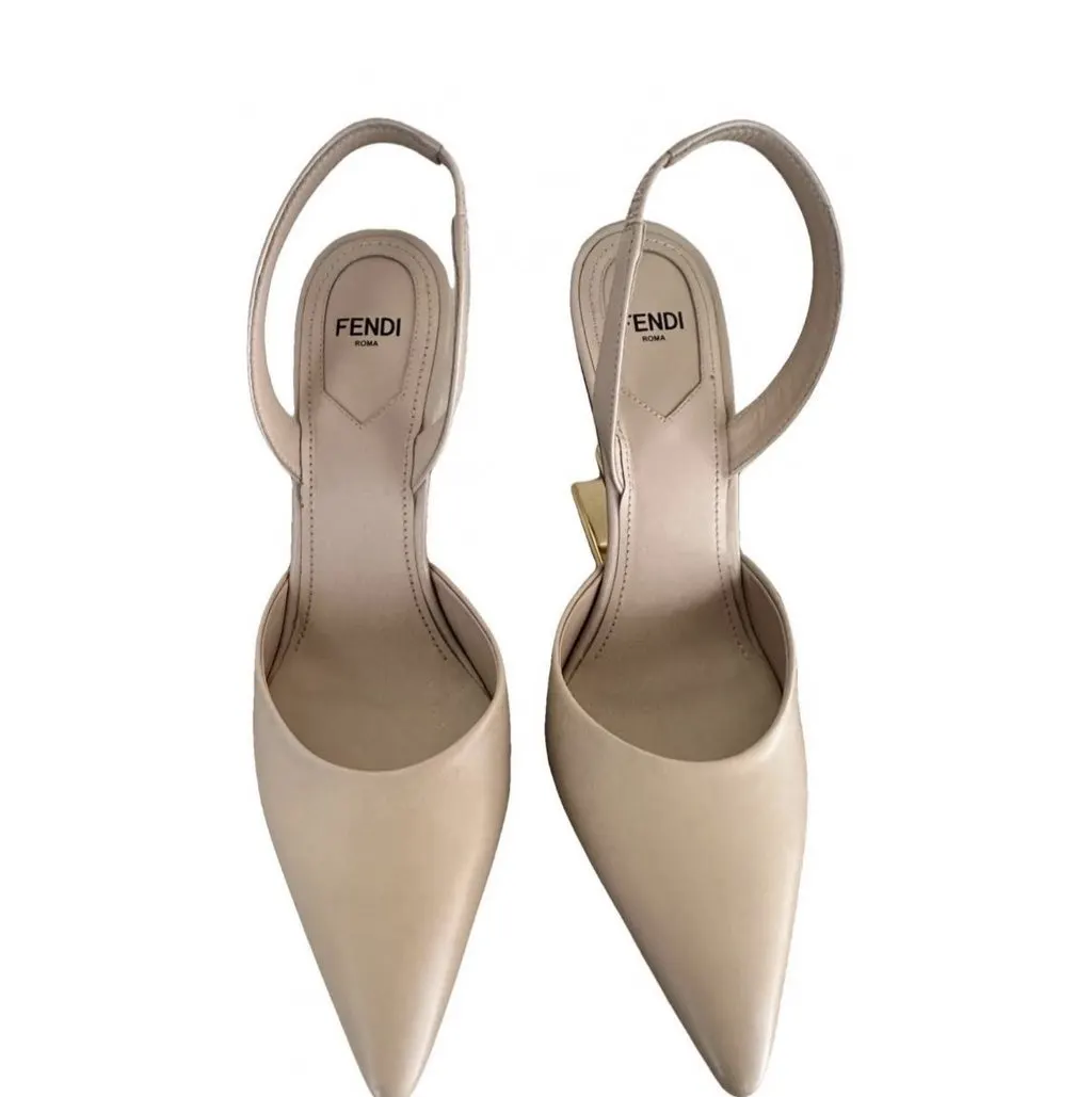 Fendi Fendi F- Shaped Sculpted Heel Pumps Beige Leather Never worn - Inside View