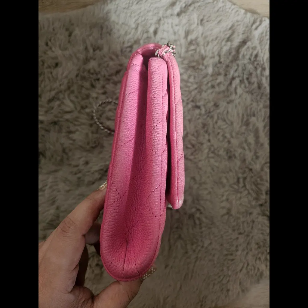 Chanel Matte Caviar Flap Bag Pink Leather Good - Inside View