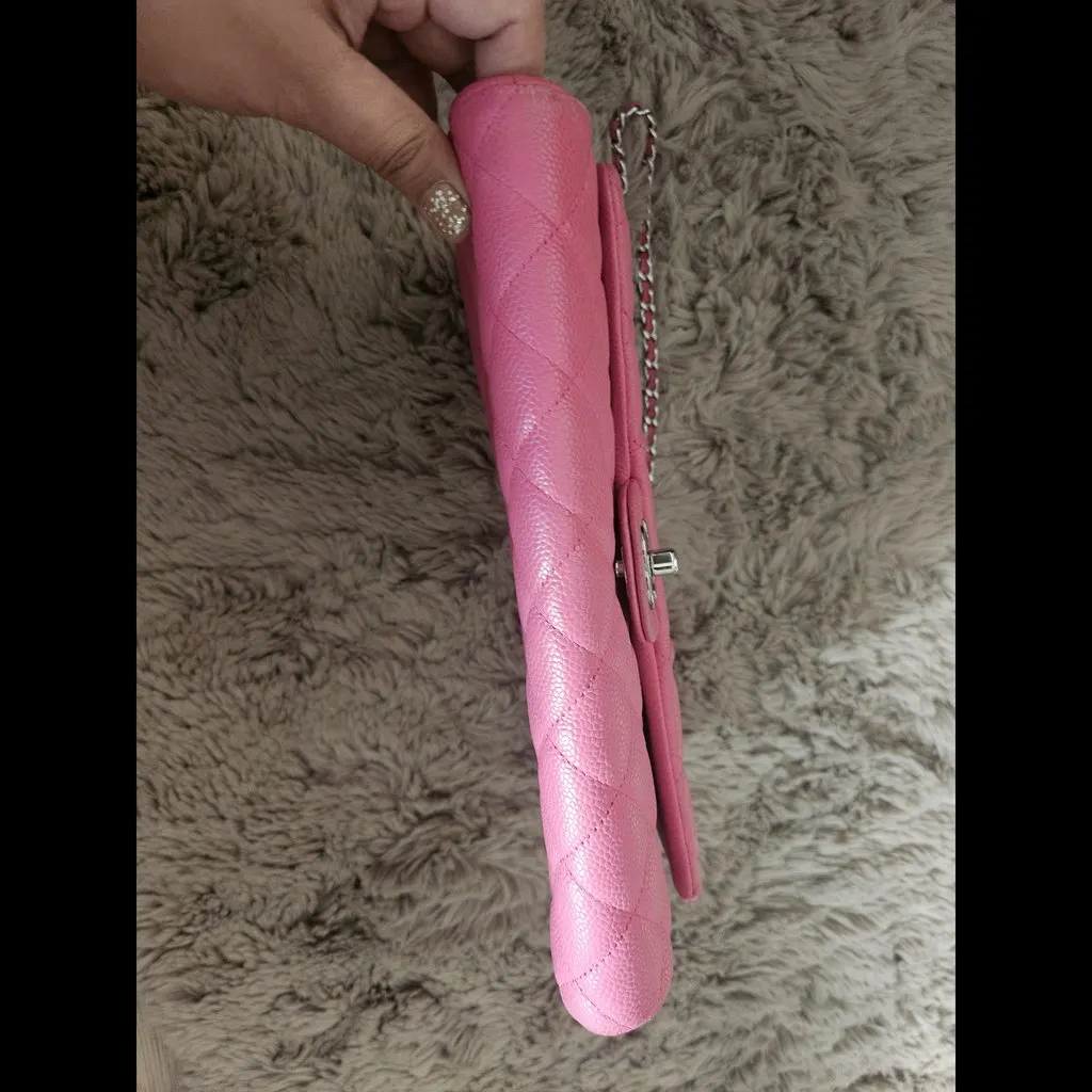 Chanel Matte Caviar Flap Bag Pink Leather Good - Model View