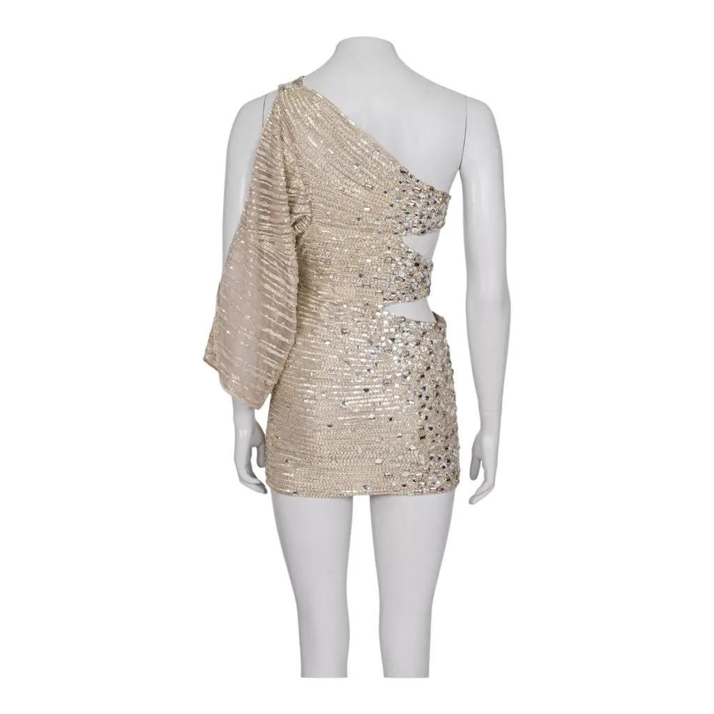 Zuhair Murad Zuhair Murad Silver Cocktail Dress with Embellishments, Size FR 36 Silver Silk Very good - Back View
