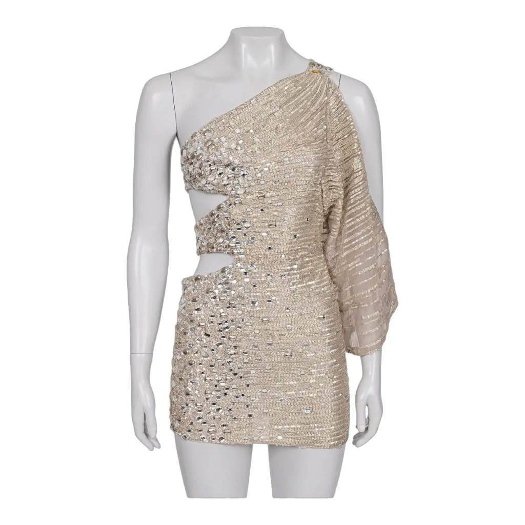 Zuhair Murad Zuhair Murad Silver Cocktail Dress with Embellishments, Size FR 36 Silver Silk Very good - Front View