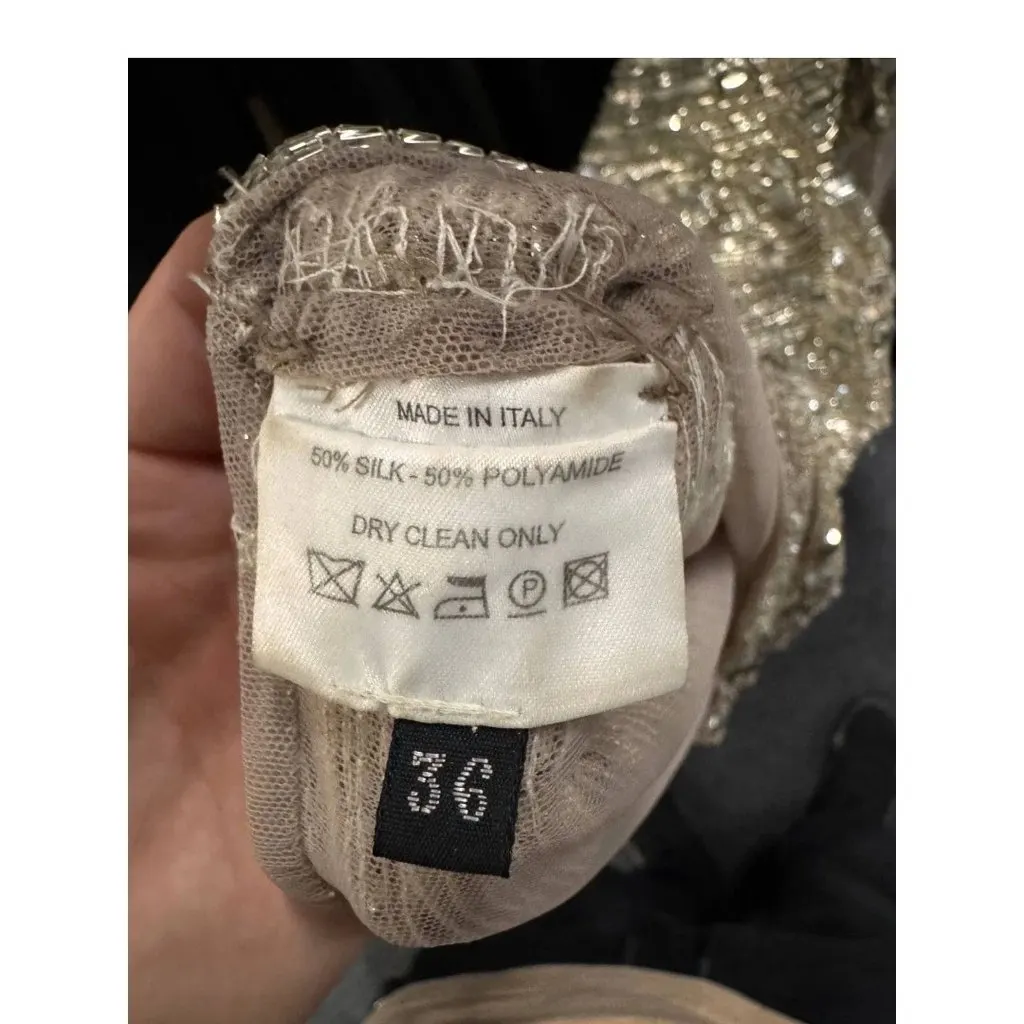 Zuhair Murad Zuhair Murad Silver Cocktail Dress with Embellishments, Size FR 36 Silver Silk Very good - Model View
