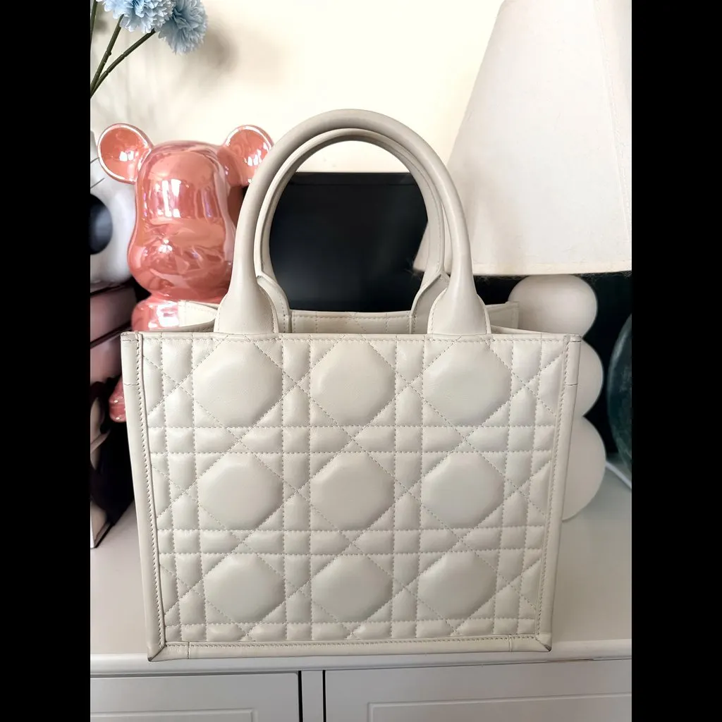 Dior Small Macrocannage Tote White Leather Good - Back View