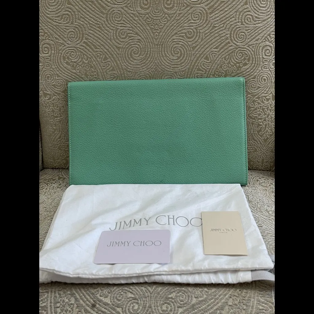 Jimmy Choo Green Leather Reese Clutch Green Leather Very good - Back View