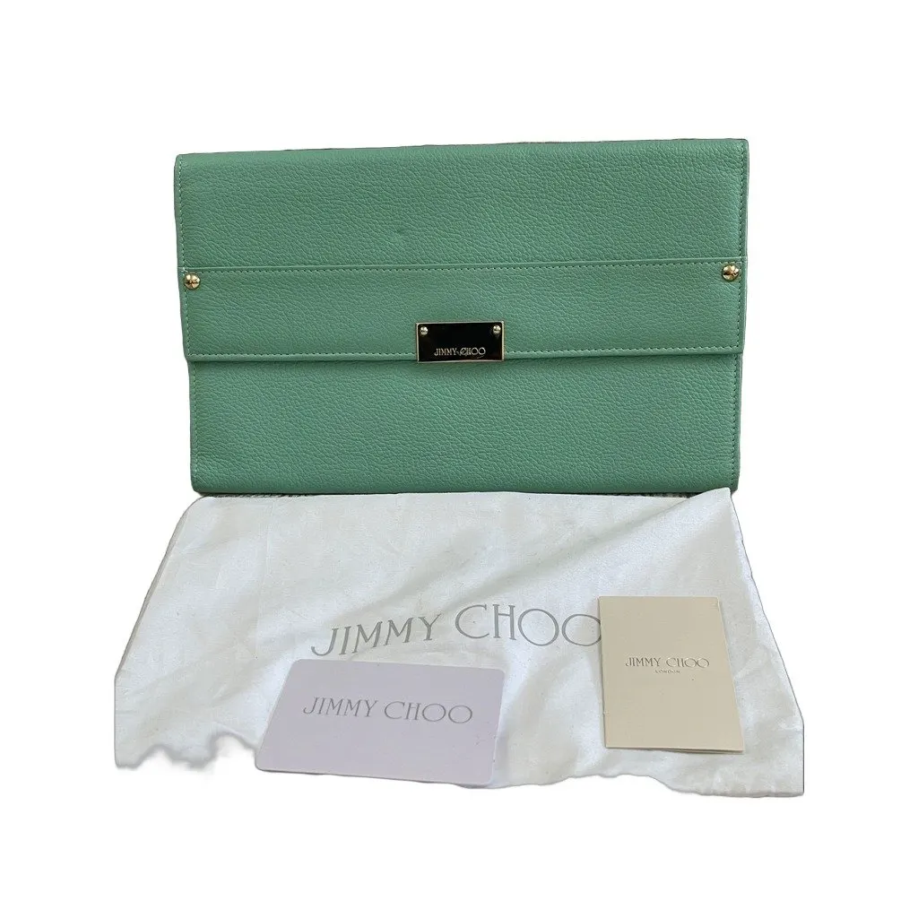 Jimmy Choo Green Leather Reese Clutch Green Leather Very good - Front View
