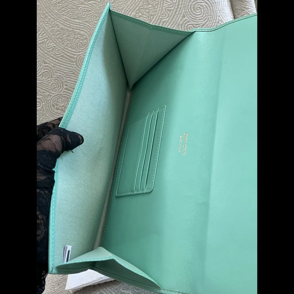 Jimmy Choo Green Leather Reese Clutch Green Leather Very good - Box View
