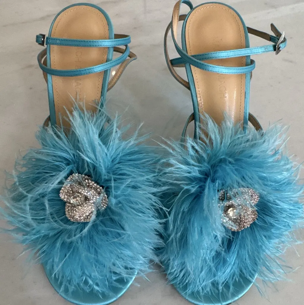 Mach & Mach Heart heel Turquoise Lace Never worn, with tag - Back View
