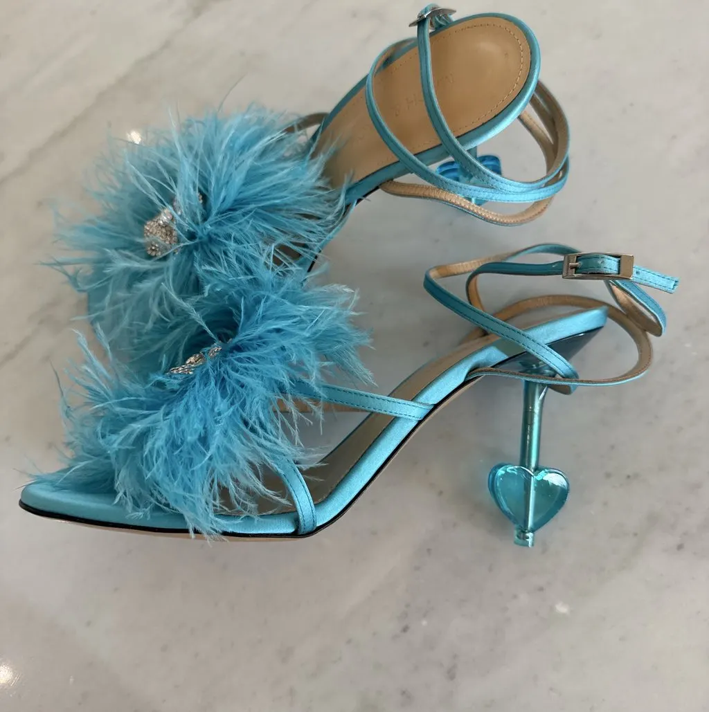 Mach & Mach Heart heel Turquoise Lace Never worn, with tag - Model View