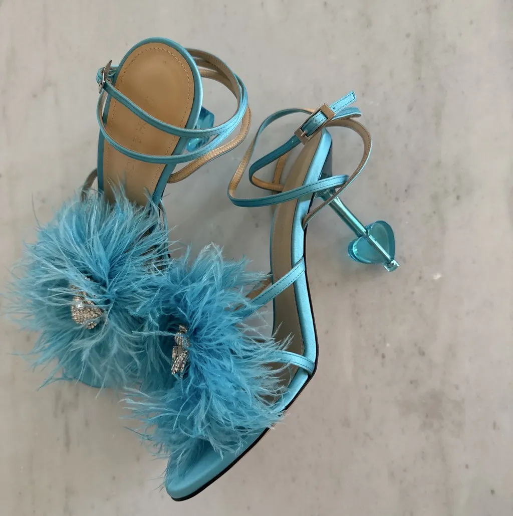 Mach & Mach Heart heel Turquoise Lace Never worn, with tag - Box View