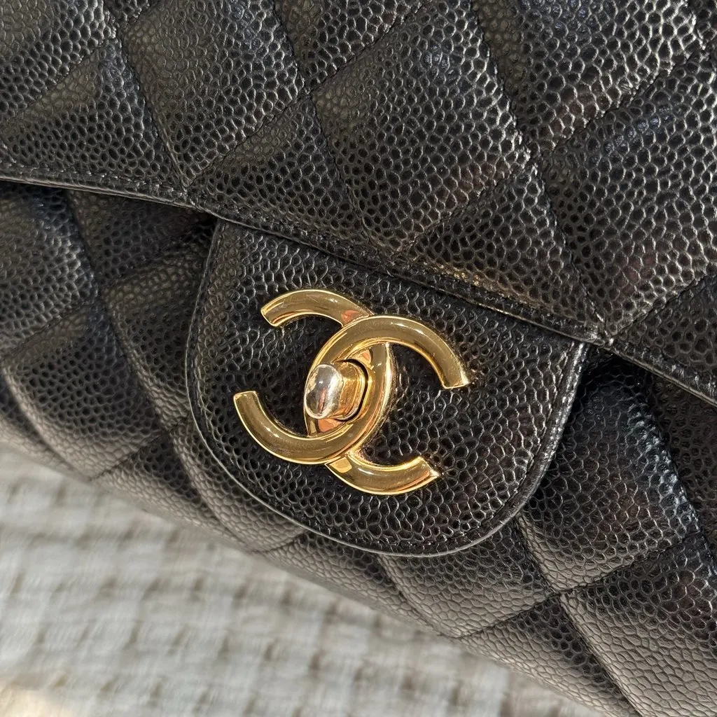 Chanel Classic Double Flap Maxi Black Quilted Caviar Leather Bag Black Leather Very good - Box View