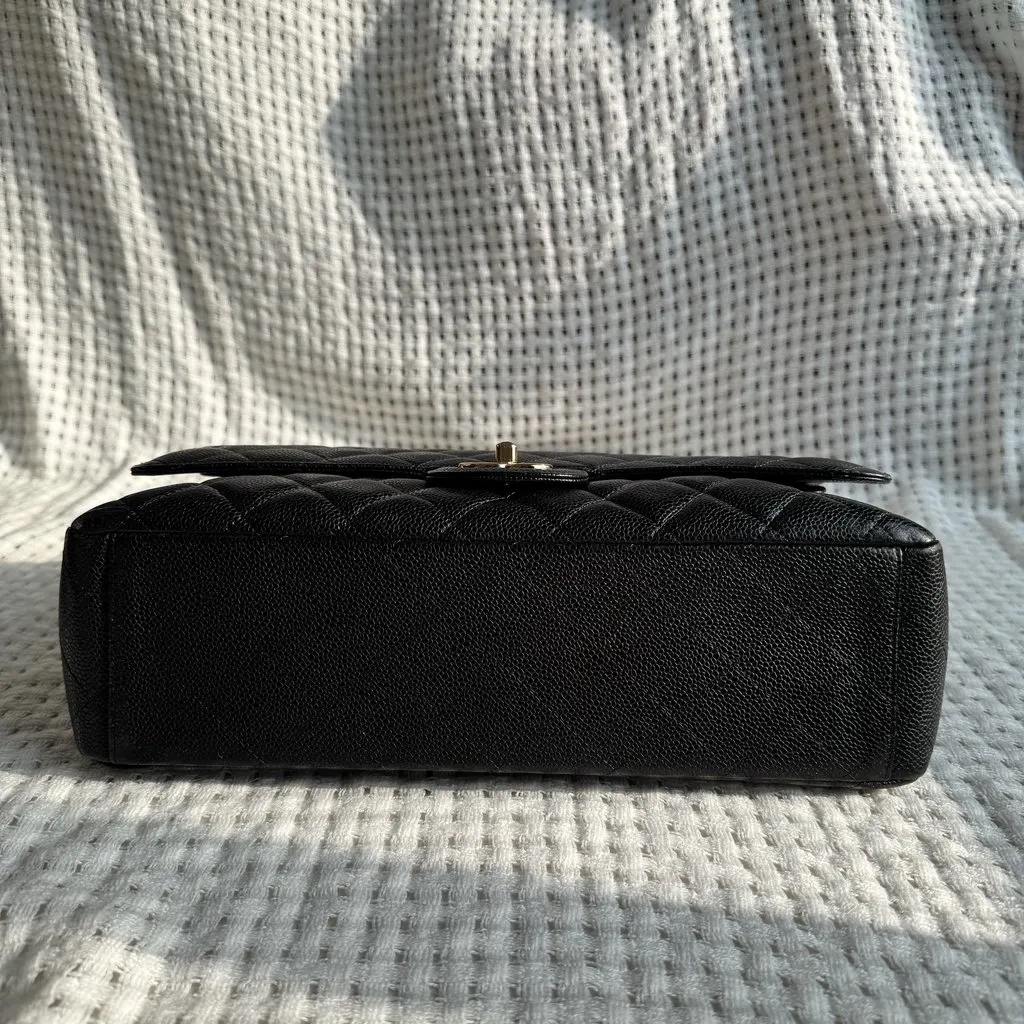 Chanel Classic Double Flap Maxi Black Quilted Caviar Leather Bag Black Leather Very good - Inside View