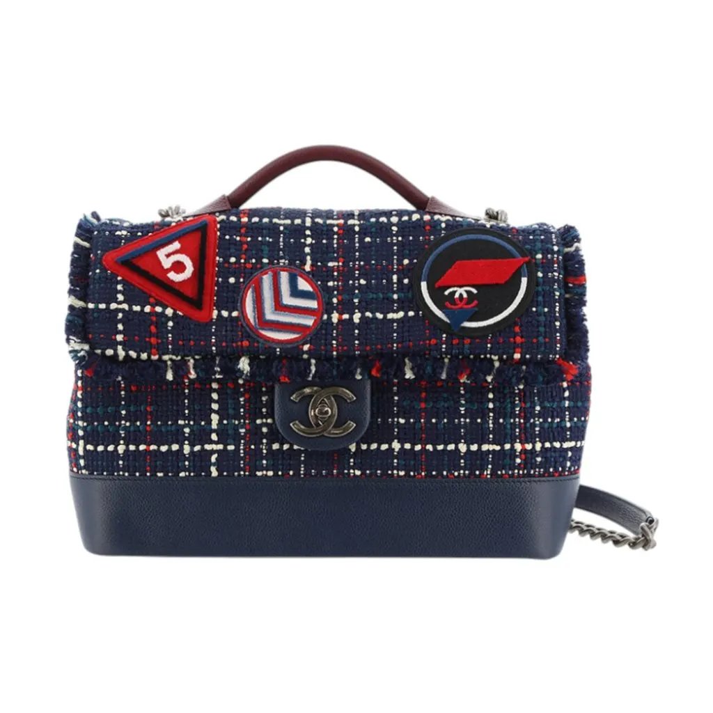 Chanel Airline Flap Navy Tweed Good - Front View