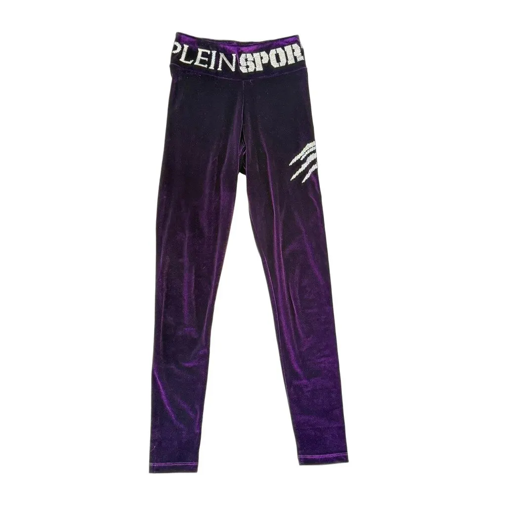 Philipp Plein Philipp Plein Sport “Ex boyfriend” Velvet Leggings Purple Polyester Never worn - Front View