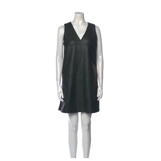 Unsigned forest green dress Green Leather Very good - Front View