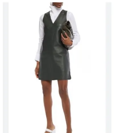Unsigned forest green dress Green Leather Very good - Model View