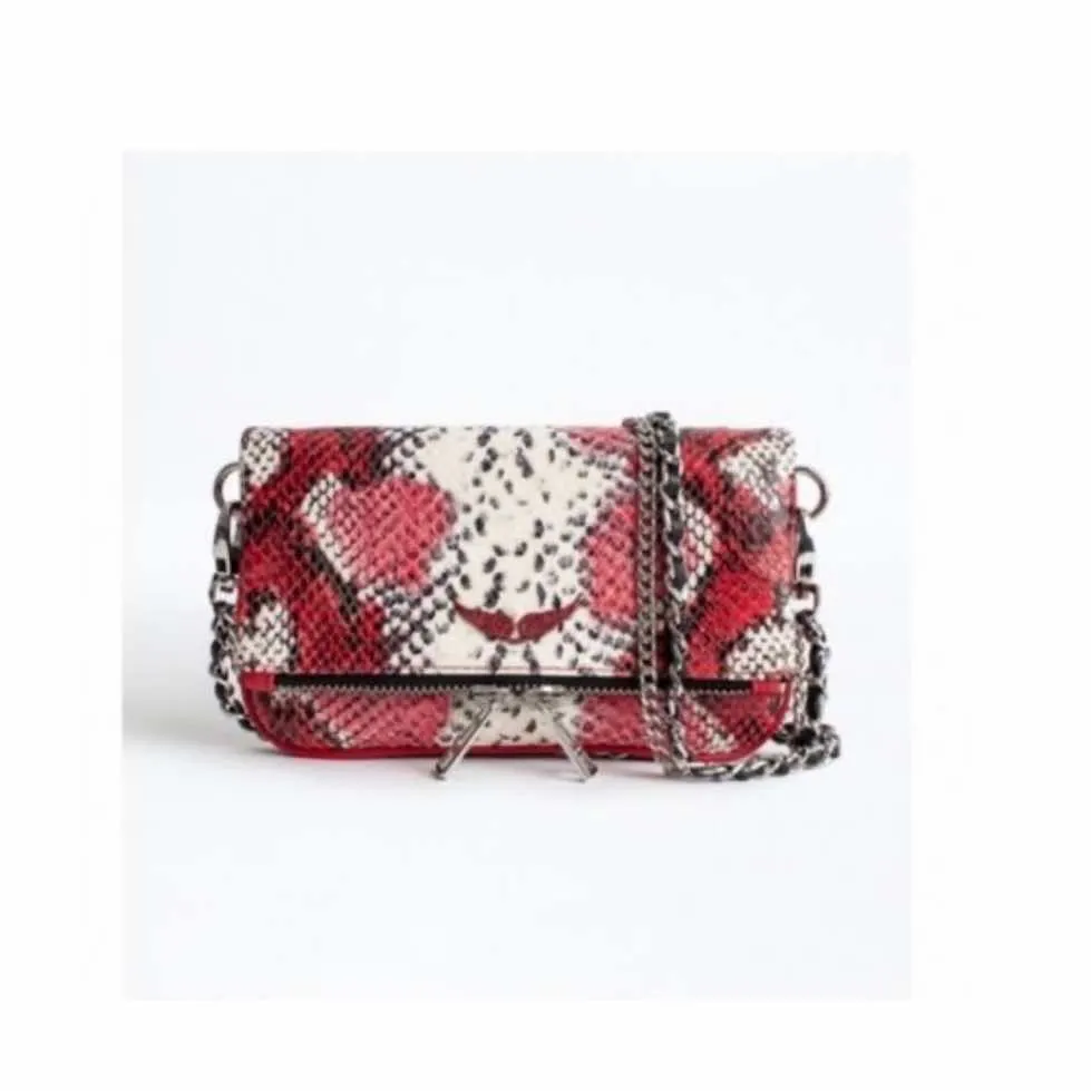 Zadig & Voltaire Snakeskin Rock Bag Red Leather Silver Very good - Model View