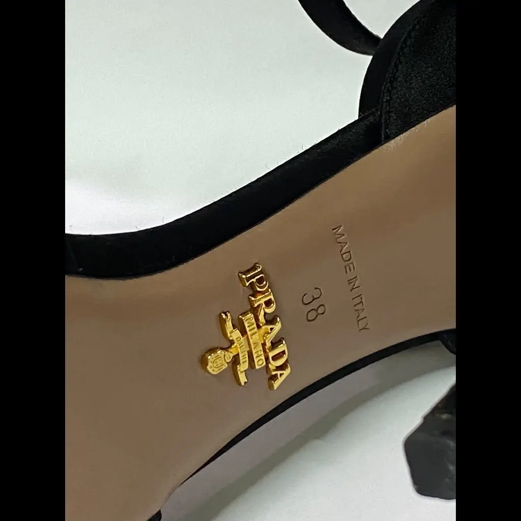 Prada Special Edition Crystal Embellished Satin Peep-Toe Pumps size 38 Black Very good - Box View