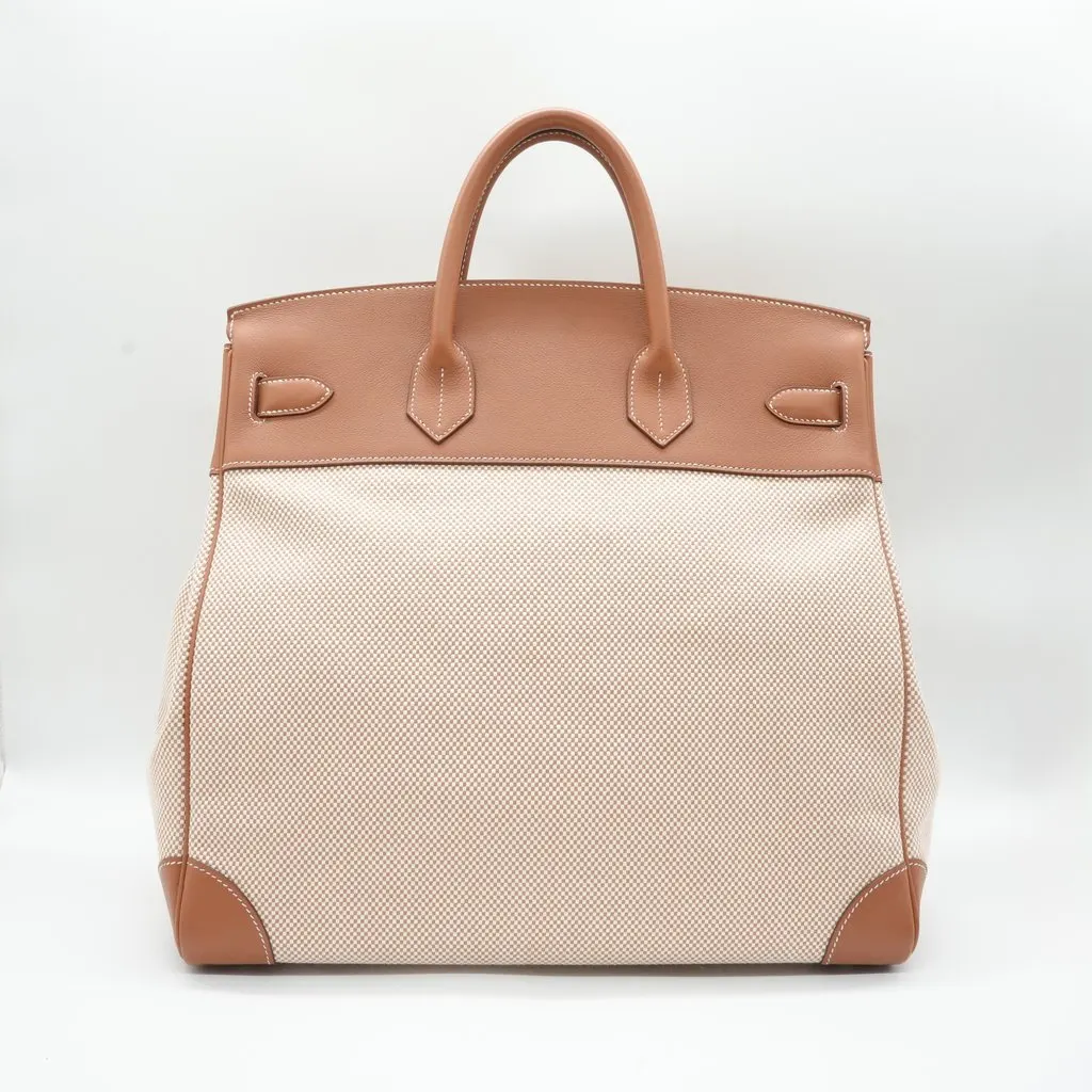 Hermès Birkin 40 HAC Gold Leather Toile Body Handle Bag Stamp:U(2022) Beige Canvas Good - Back View