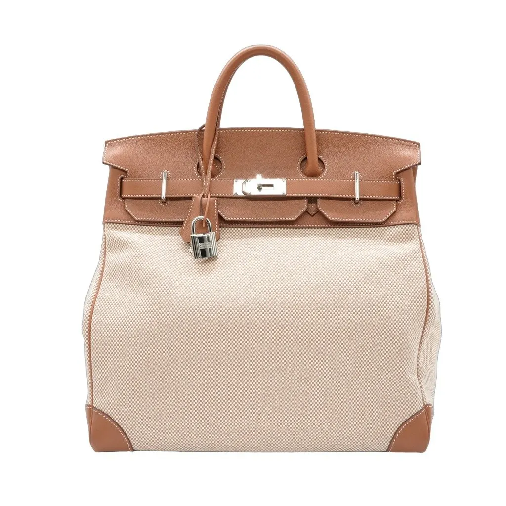 Hermès Birkin 40 HAC Gold Leather Toile Body Handle Bag Stamp:U(2022) Beige Canvas Good - Front View