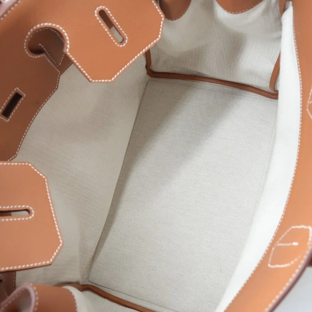 Hermès Birkin 40 HAC Gold Leather Toile Body Handle Bag Stamp:U(2022) Beige Canvas Good - Model View
