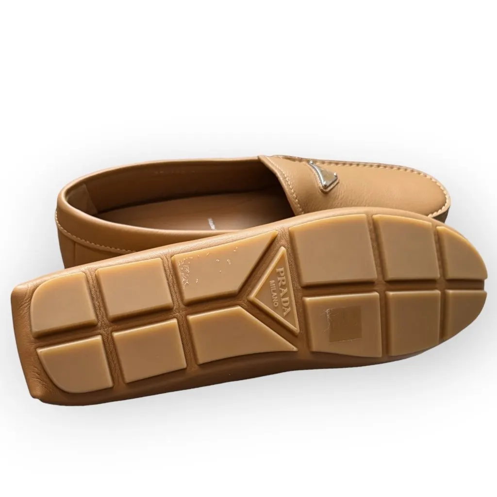 Prada Prada Loafer Shoes Camel Leather Never worn, with tag - Model View