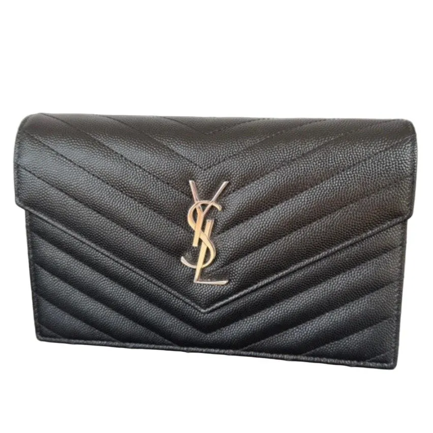 Saint Laurent CASSANDRE ENVELOPE CHAIN WALLET Black Leather Never worn - Front View