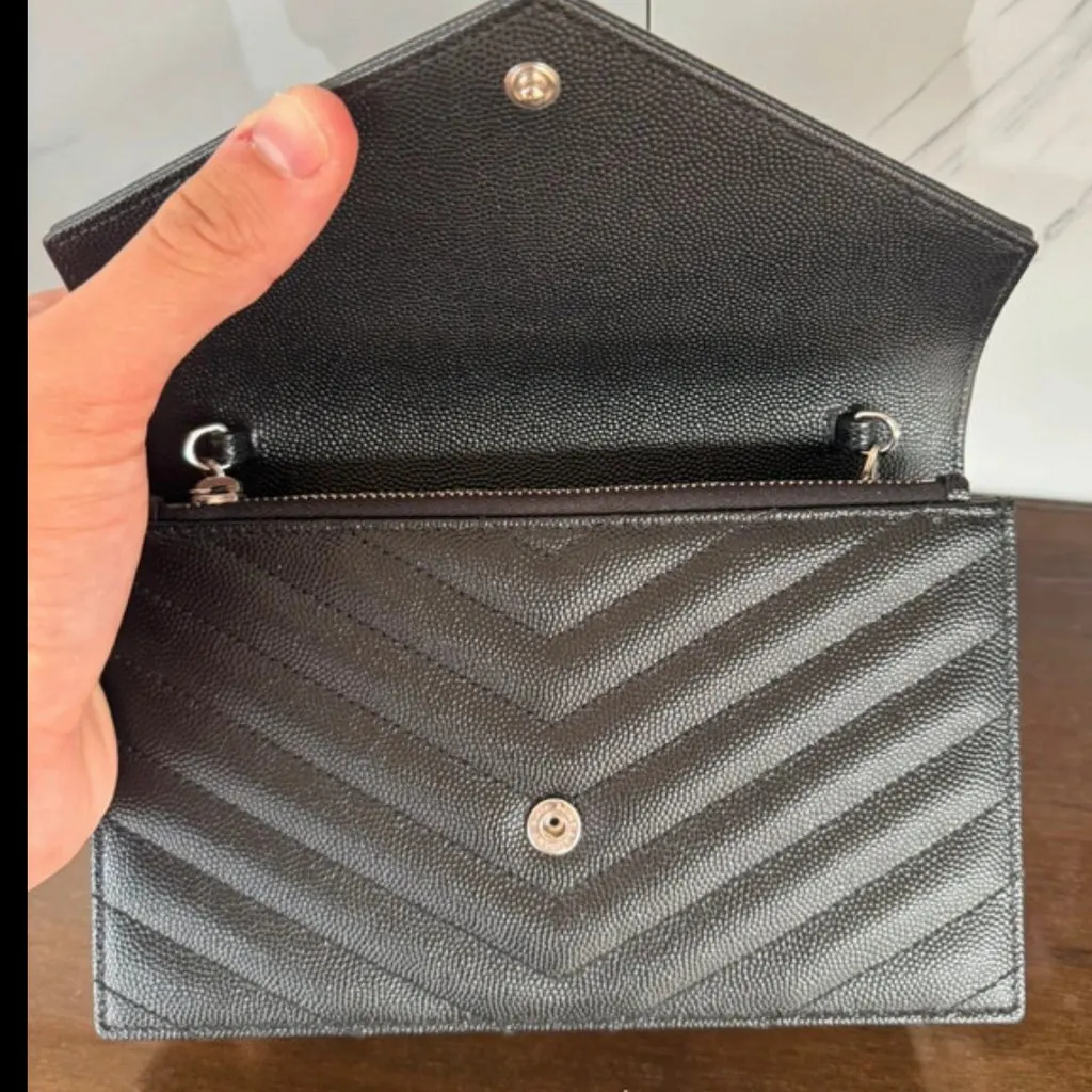 Saint Laurent CASSANDRE ENVELOPE CHAIN WALLET Black Leather Never worn - Box View