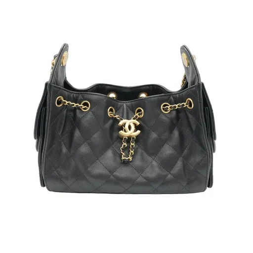 Chanel 25 Mini Handbag Black Grained Calfskin Leather