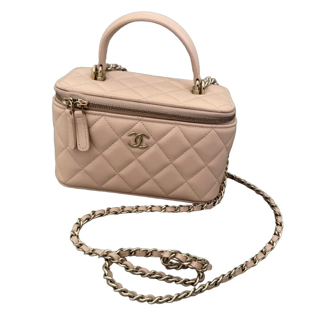 Chanel Vanity Case Beige Leather Very good - Front View