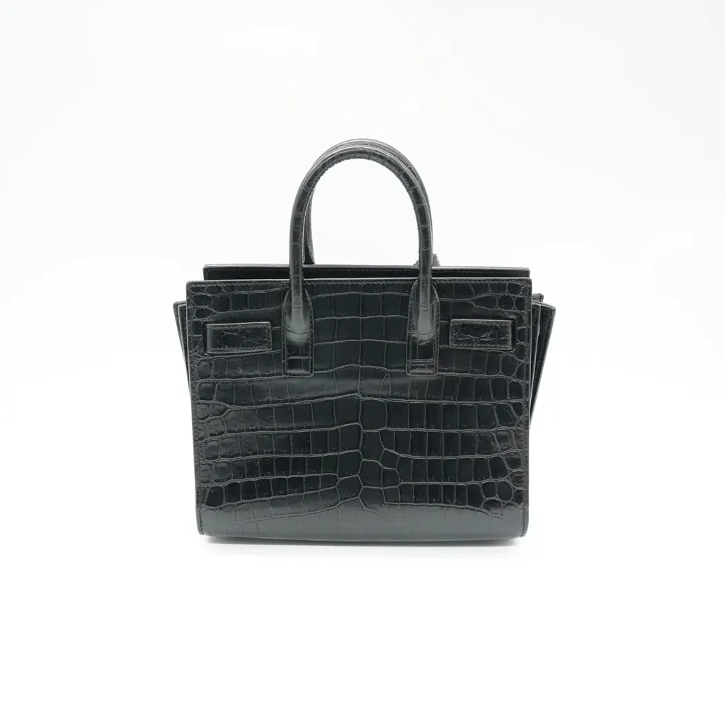 Saint Laurent Sac De Jour Small Tote Black Croco Embossed Black Leather Good - Back View
