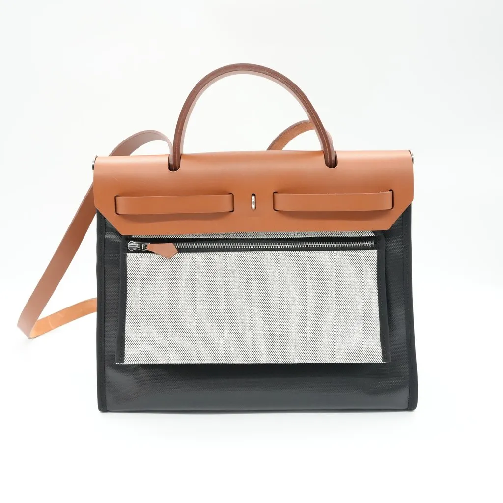 Hermès Herbag Zip 31 Black and Brown H Berline Canvas Palladium HW Stamp:W(2024) Black Canvas Good - Back View