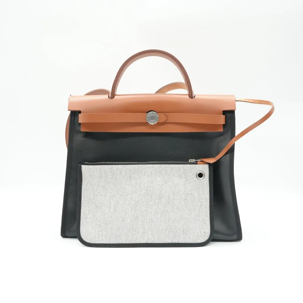 Hermès Herbag Zip 31 Black and Brown H Berline Canvas Palladium HW Stamp:W(2024) Black Canvas Good - Box View