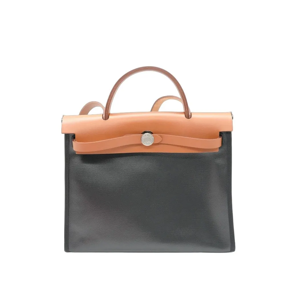 Hermès Herbag Zip 31 Black and Brown H Berline Canvas Palladium HW Stamp:W(2024) Black Canvas Good - Front View