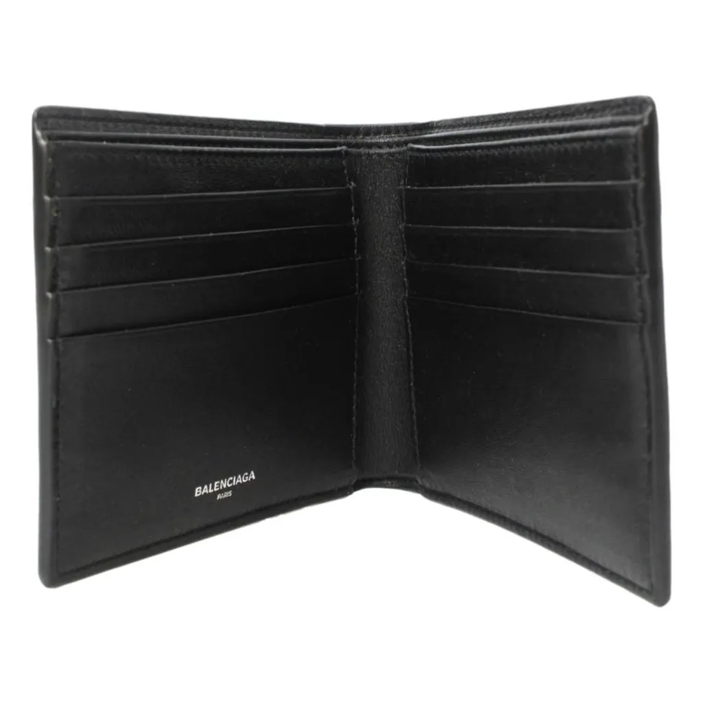 Balenciaga Cash Black Calfskin Leather Perforated Bifold Wallet Black Leather Never worn - Back View