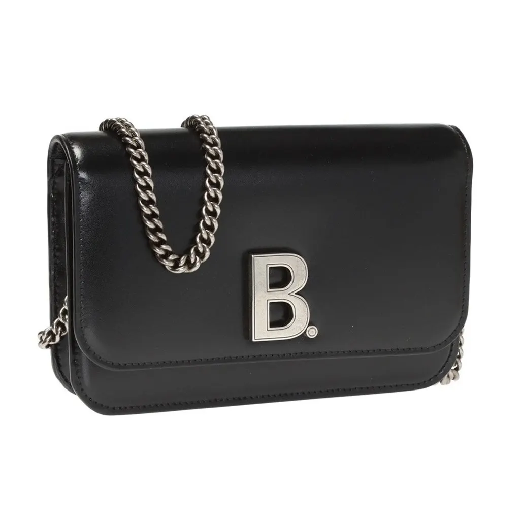 Balenciaga Balenciaga Black Calfskin Leather Silver Logo Chain Wallet Bag Black Leather Never worn - Back View