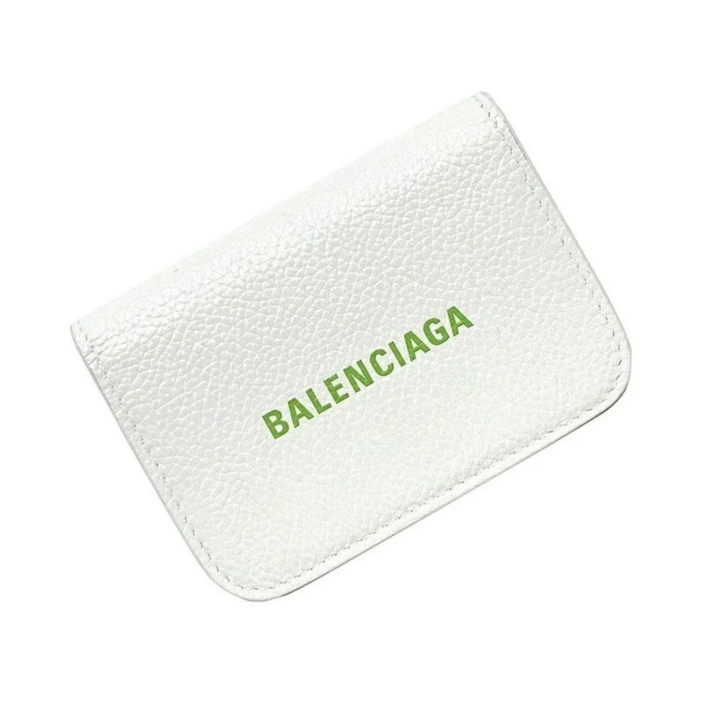 Balenciaga Everyday White Leather Logo Mini Trifold Wallet White Leather Never worn - Front View