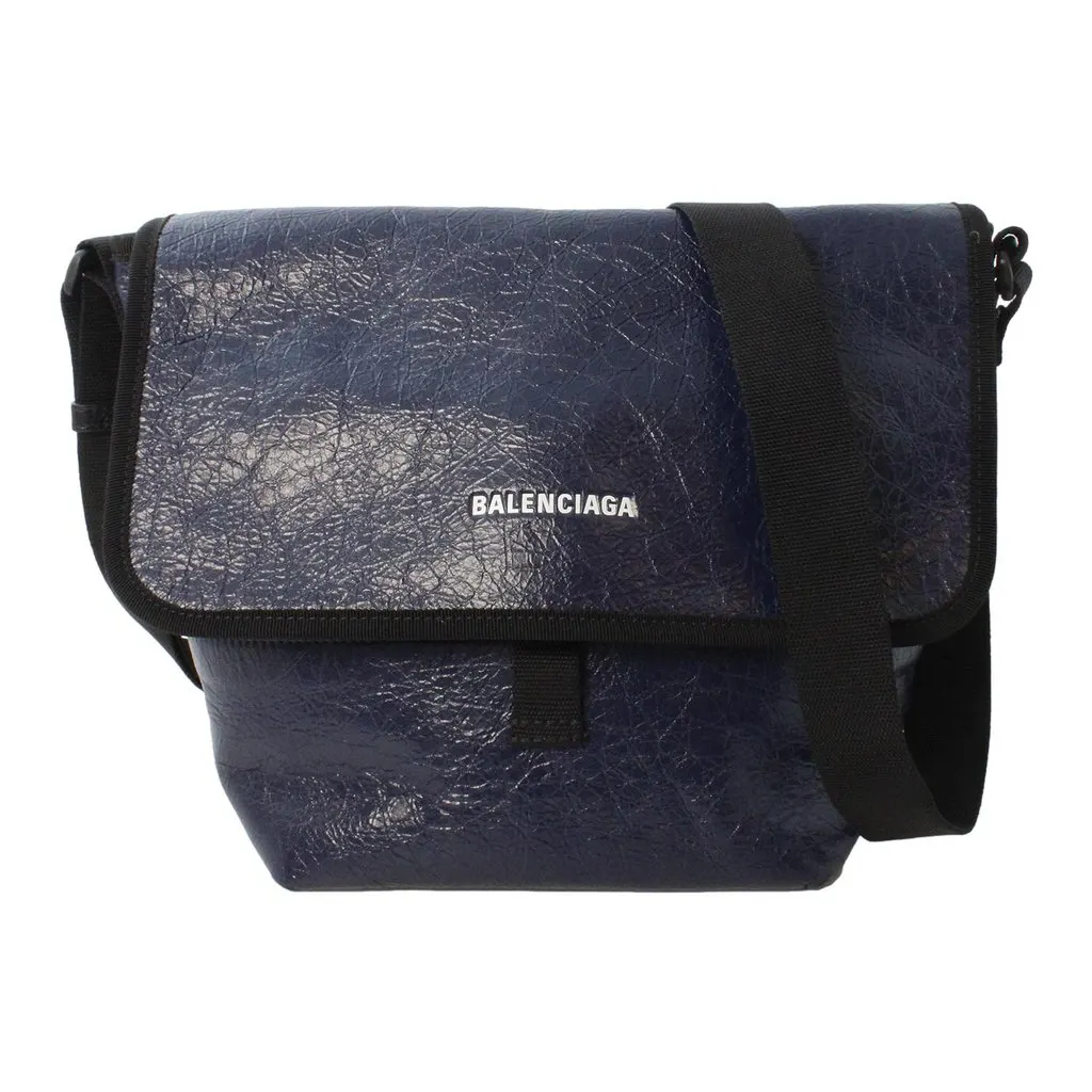 Balenciaga Arena Blue Lambskin Leather Flap Messenger Bag Black Leather Never worn - Front View