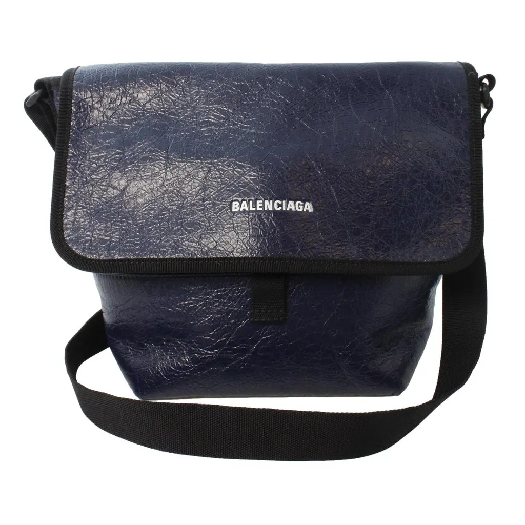Balenciaga Arena Blue Lambskin Leather Flap Messenger Bag Black Leather Never worn - Back View