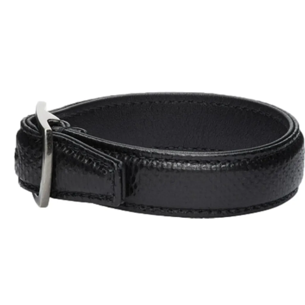 Saint Laurent Black Leather Snake Embossed Buckle Bracelet Black Leather Never worn - Front View
