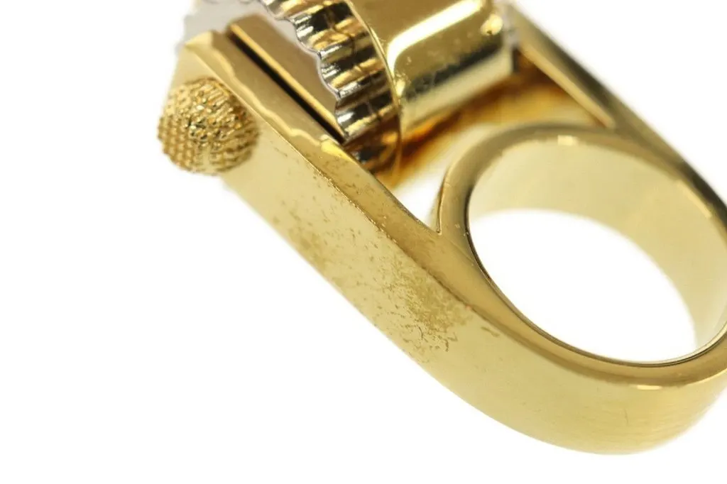 Balenciaga Ring Gold Tone Metal Hardware Gear Cylinder Large Size 6 Gold Never worn - Inside View