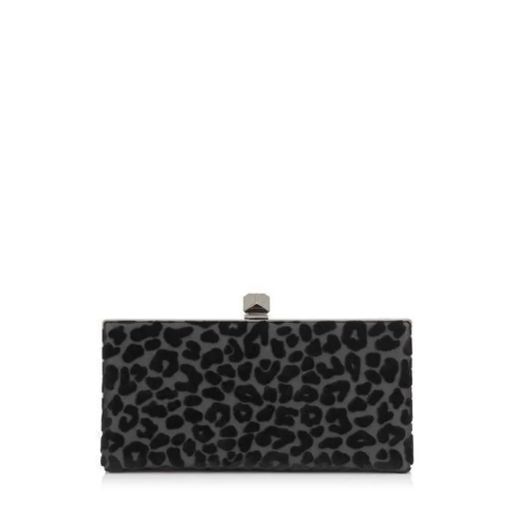 Jimmy Choo Jimmy Choo Celeste Black Devore Velvet Leopard Clutch Bag Black Leather Never worn - Front View