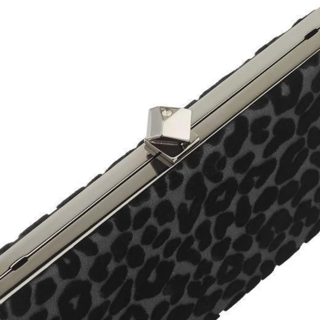 Jimmy Choo Jimmy Choo Celeste Black Devore Velvet Leopard Clutch Bag Black Leather Never worn - Back View