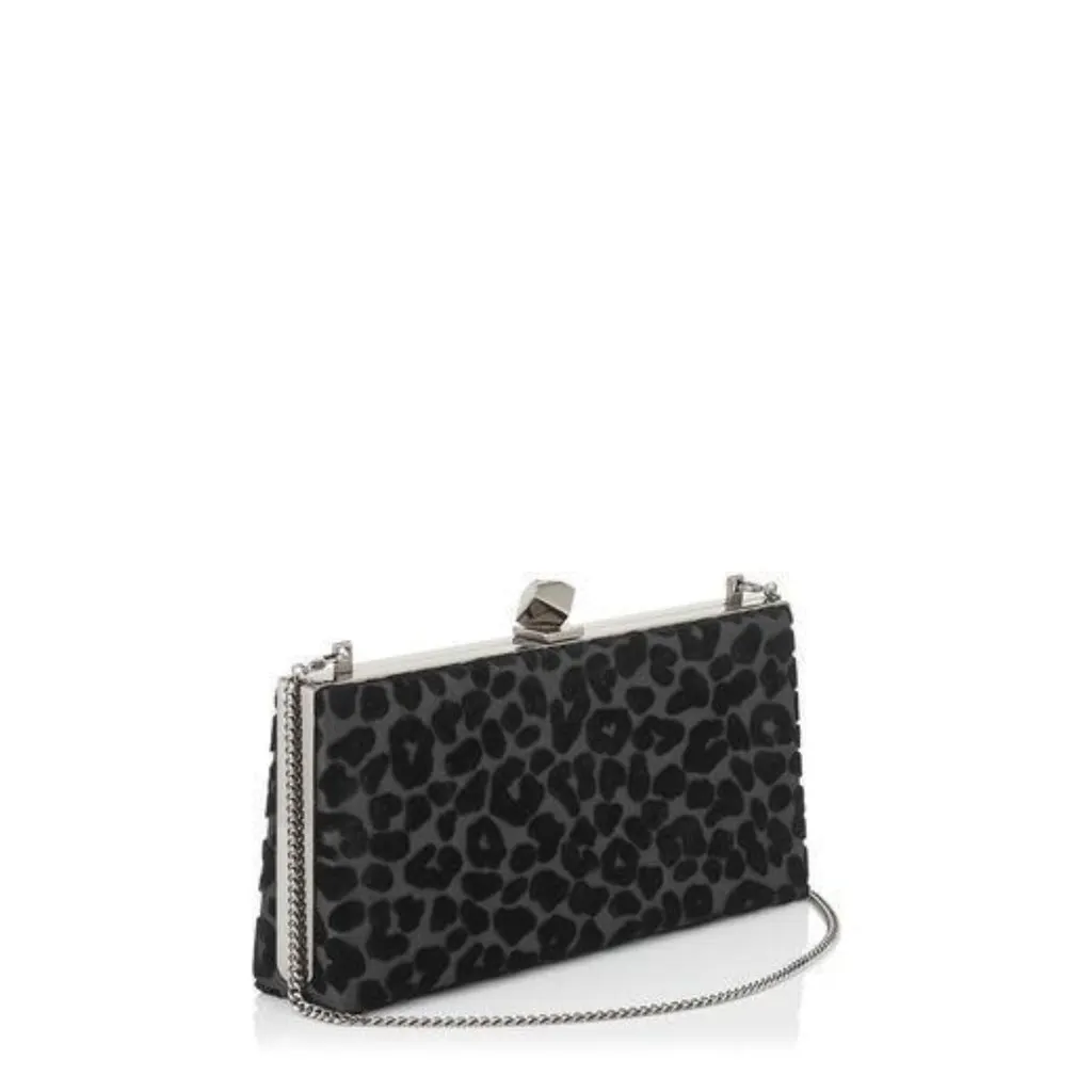 Jimmy Choo Jimmy Choo Celeste Black Devore Velvet Leopard Clutch Bag Black Leather Never worn - Model View