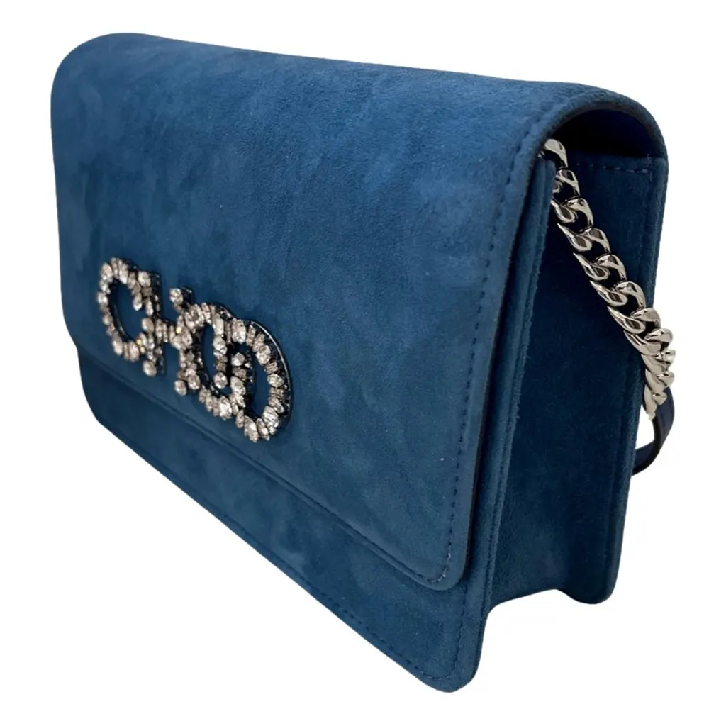 Jimmy Choo Kalina Parrot Blue Suede Crystal CHOO Chain Wallet Blue Suede Never worn - Back View
