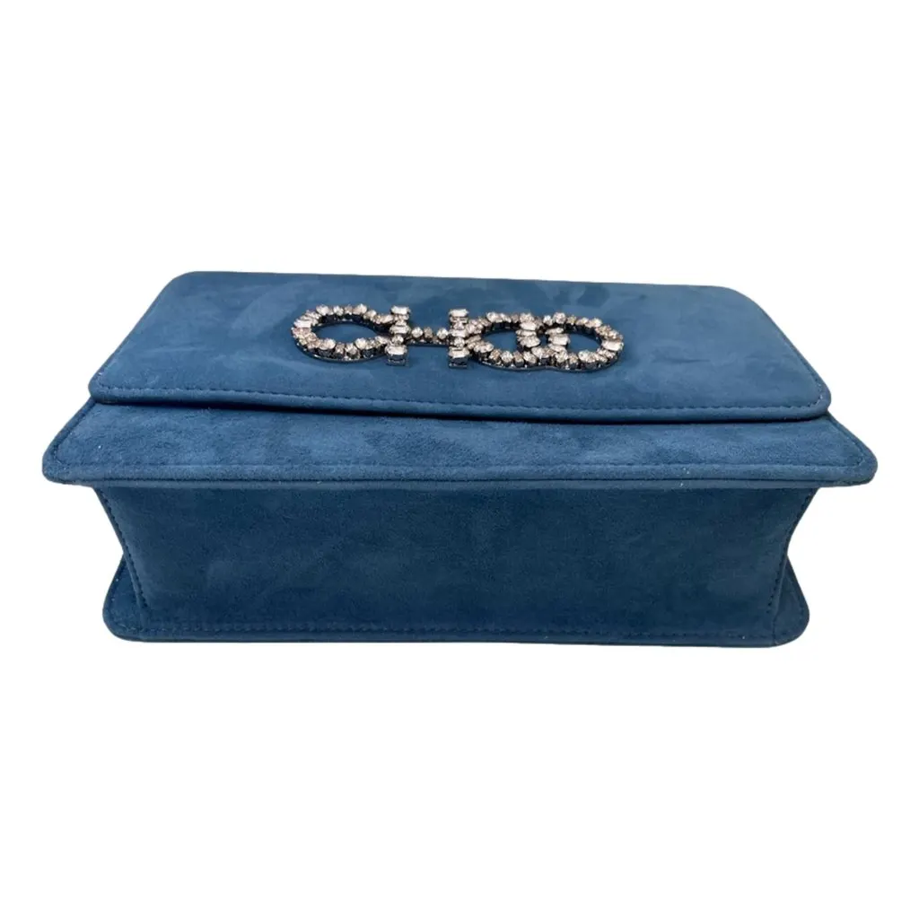 Jimmy Choo Kalina Parrot Blue Suede Crystal CHOO Chain Wallet Blue Suede Never worn - Model View