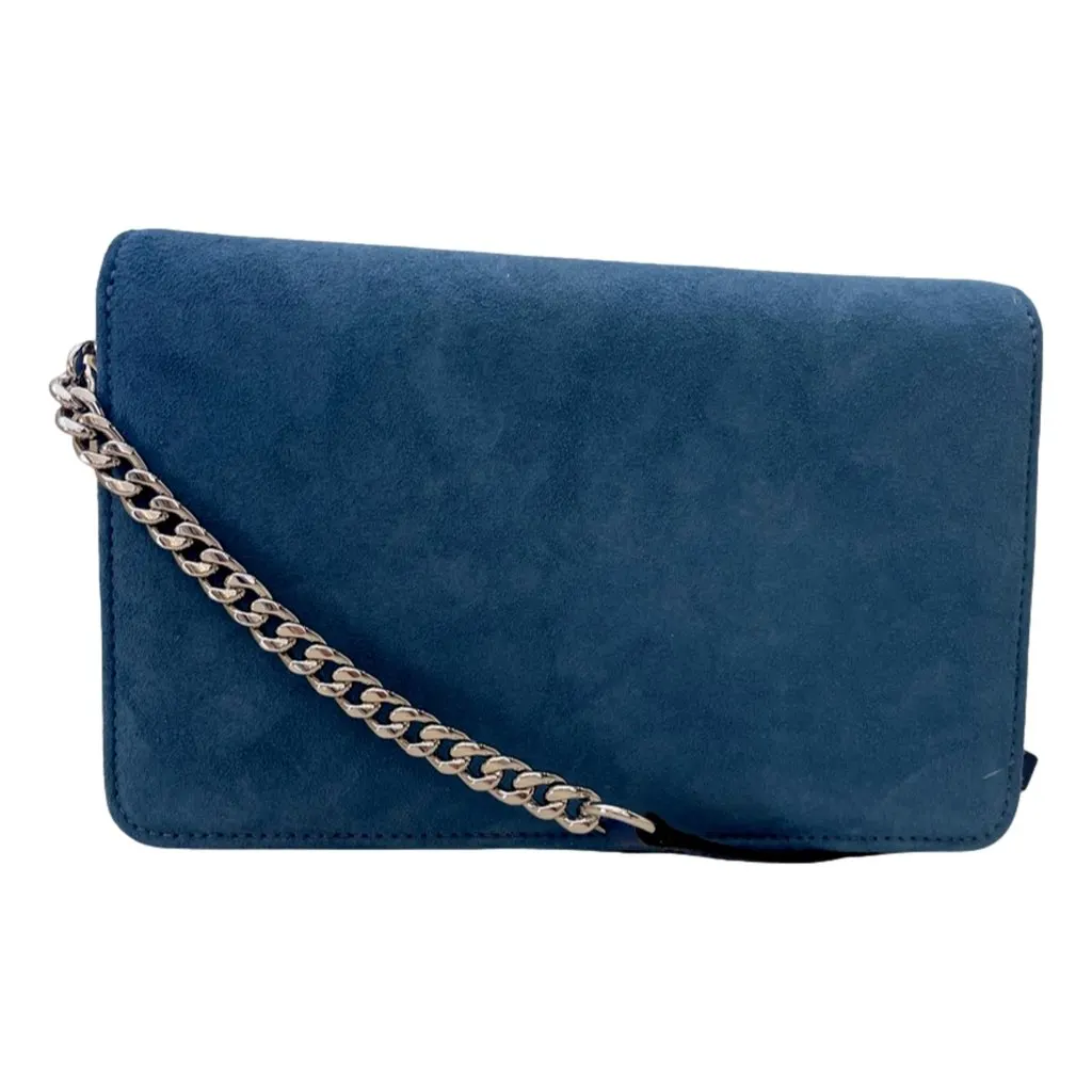 Jimmy Choo Kalina Parrot Blue Suede Crystal CHOO Chain Wallet Blue Suede Never worn - Box View