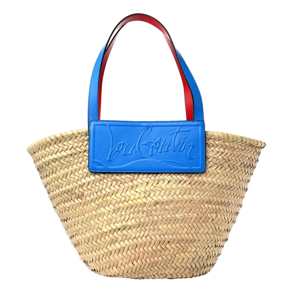 Christian Louboutin Loubishore Blue Woven Raffia Large Tote Bag Beige Canvas Never worn - Front View