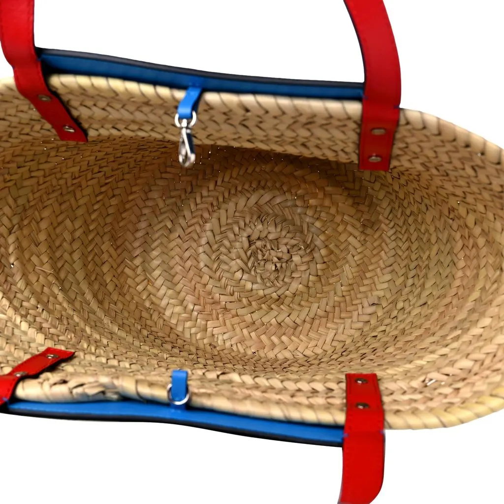 Christian Louboutin Christian Louboutin Loubishore Blue Woven Raffia Large Tote Bag Beige Canvas Never worn - Inside View