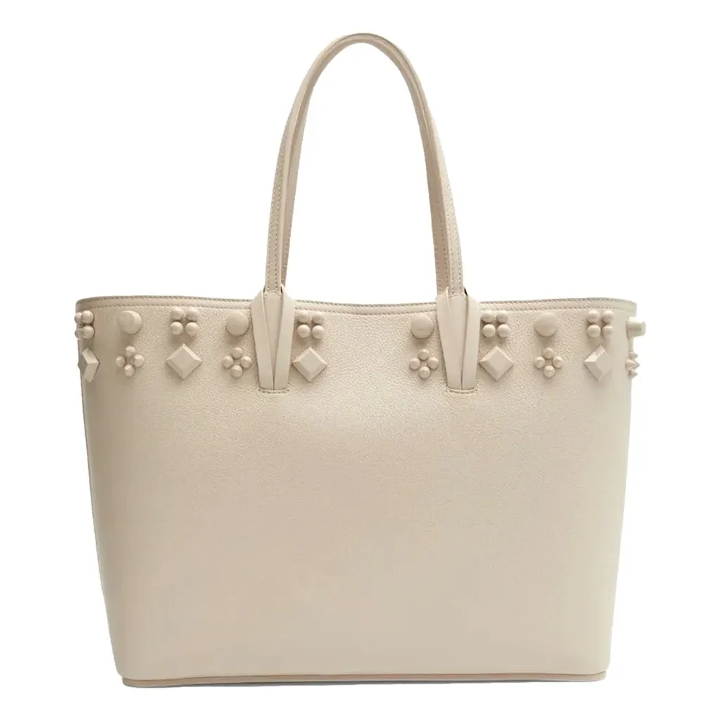 Christian Louboutin Cabata Spike Large Tote Leche Ivory Leather Shoulder Bag White Leather Never worn - Front View