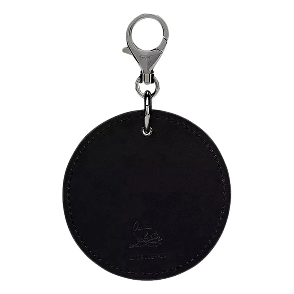 Christian Louboutin Round Leather Logo Black Bag Charm Keychain Black Leather Never worn - Back View
